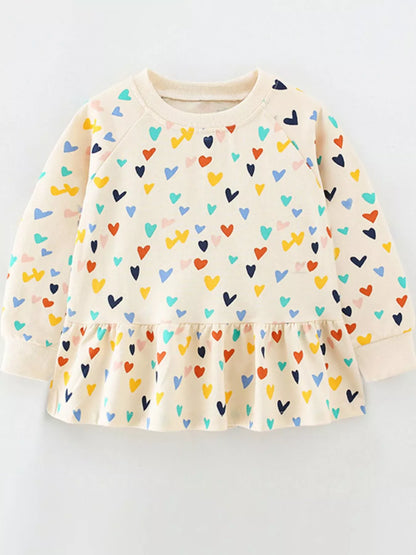 Trendsi Children's Heart Print Ruffle Hem Long Sleeve Top