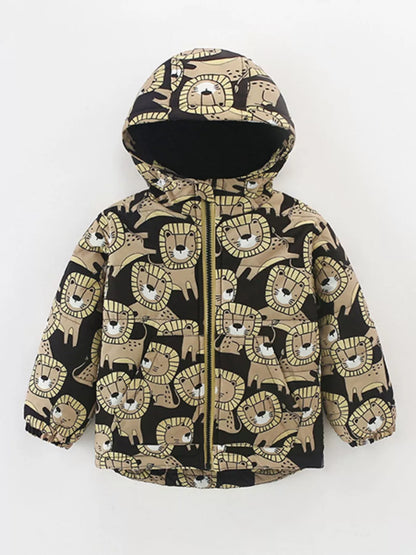 Trendsi Children's Lion Print Hooded Warm Padded Jacket