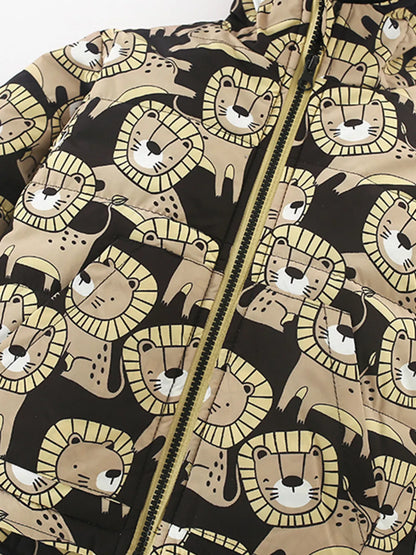 Trendsi Children's Lion Print Hooded Warm Padded Jacket