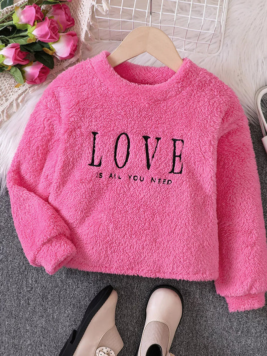 Trendsi Children's Love Round Neck Fuzzy Sweatshirt