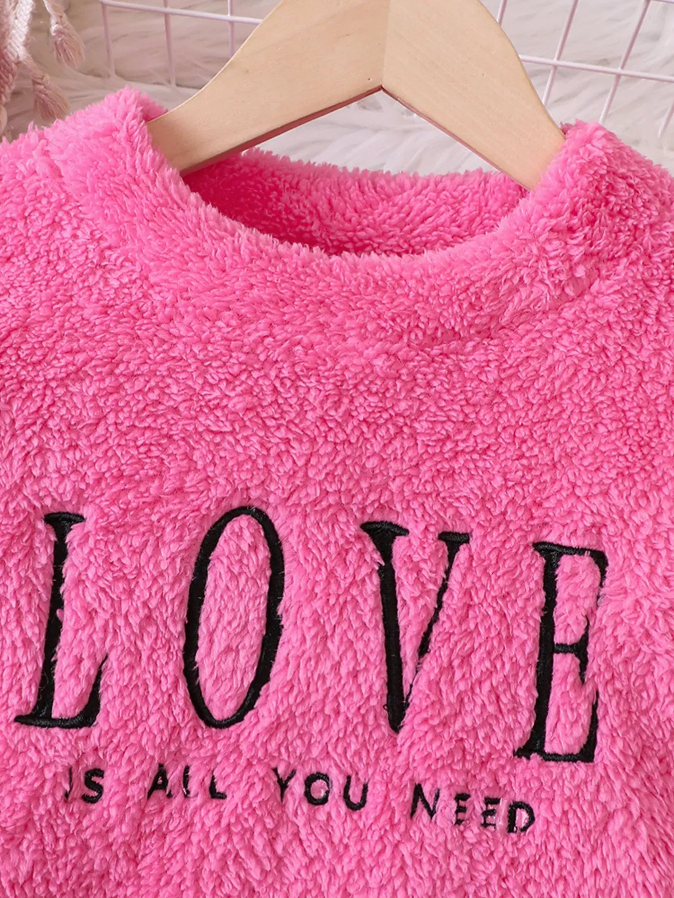 Trendsi Children's Love Round Neck Fuzzy Sweatshirt