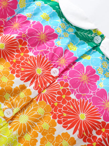 Trendsi Children's Rainbow Floral Print Peter Pan Collar Dress