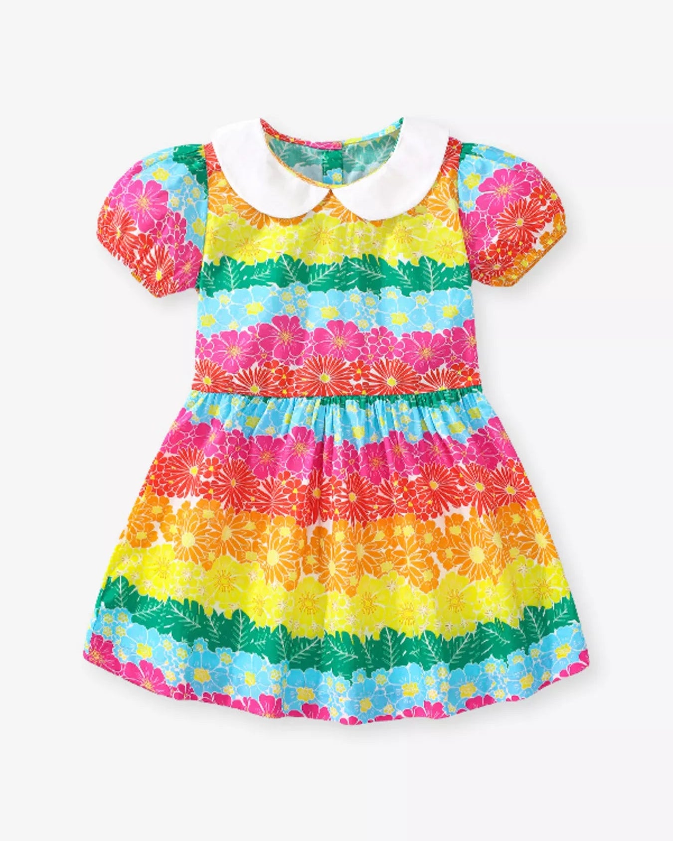 Trendsi Children's Rainbow Floral Print Peter Pan Collar Dress
