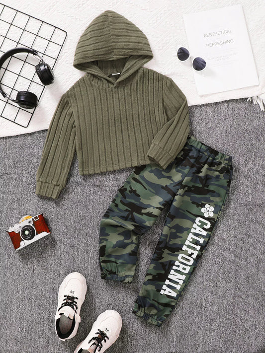 Trendsi Children's Ribbed Long Sleeve Hoodie and Pants Set
