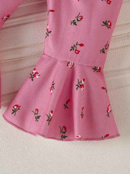 Trendsi Children's Ruffled Bodysuit and Floral Pants Outfit Set with Headband