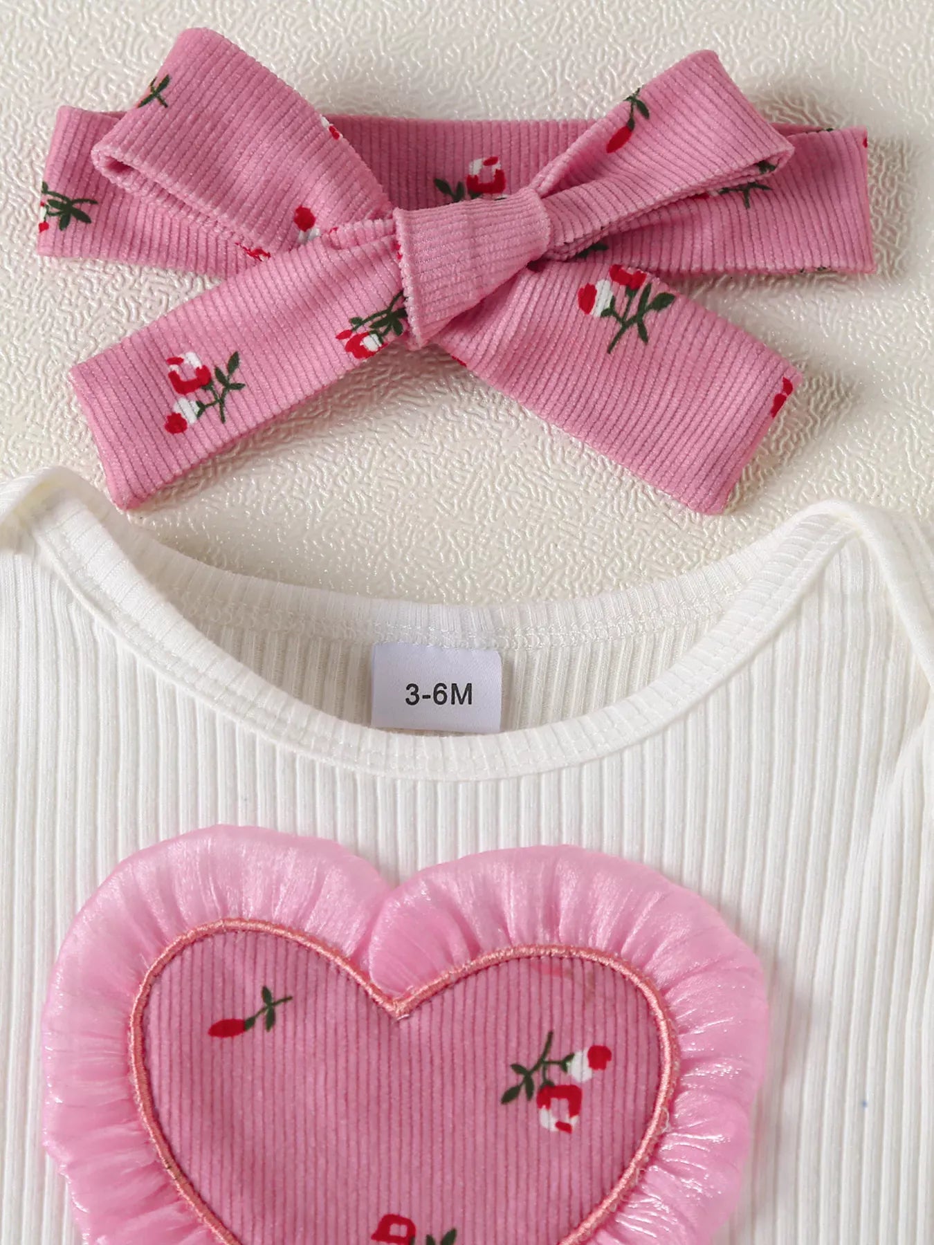 Trendsi Children's Ruffled Bodysuit and Floral Pants Outfit Set with Headband