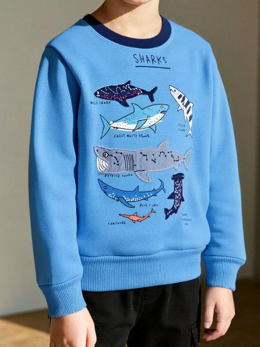 Trendsi Children's Shark Print Crew Neck Sweatshirt
