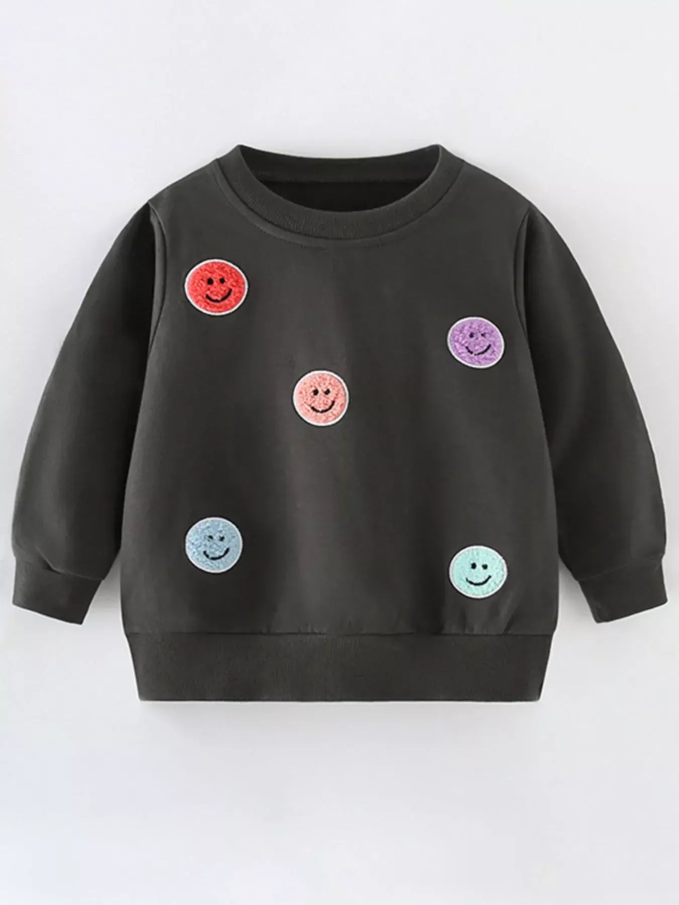 Trendsi Children's Smiley Face Patches Crewneck Sweatshirt