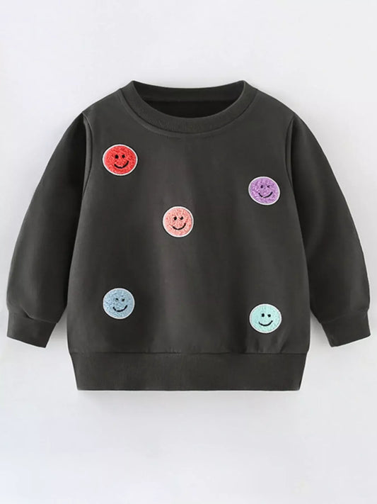 Trendsi Children's Smiley Face Patches Crewneck Sweatshirt