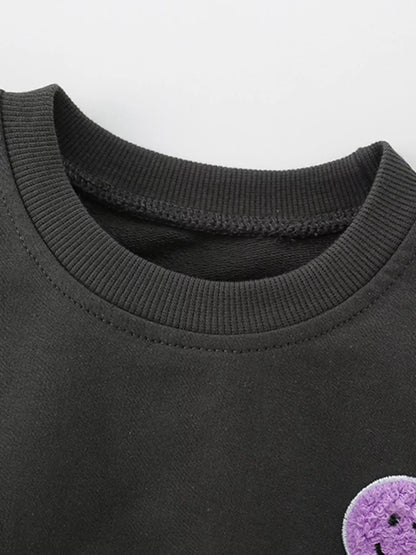 Trendsi Children's Smiley Face Patches Crewneck Sweatshirt