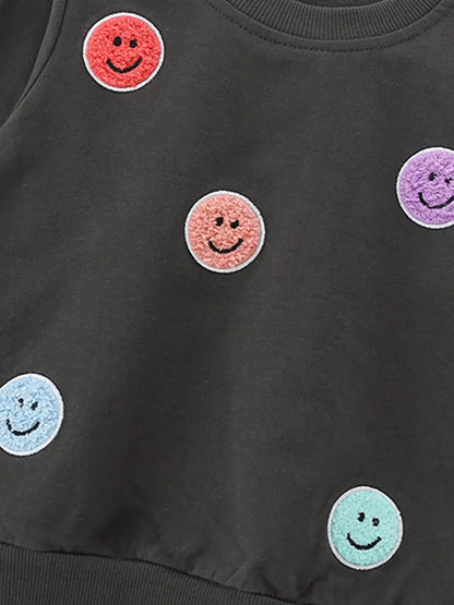 Trendsi Children's Smiley Face Patches Crewneck Sweatshirt