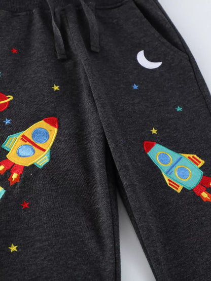 Trendsi Children's Space Rocket Embroidered Joggers