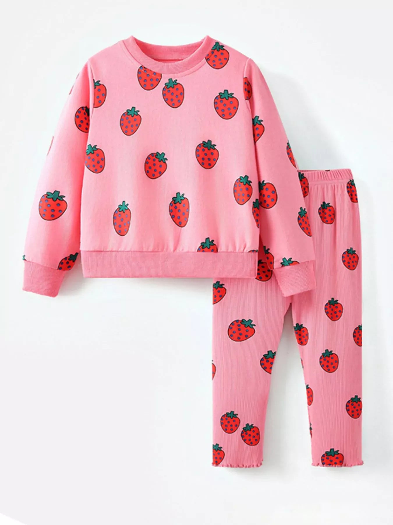 Trendsi Children's Strawberry Print Long Sleeve Top and Pants Set