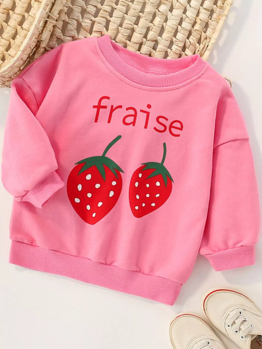 Trendsi Children's Strawberry Round Neck Casual Sweatshirt