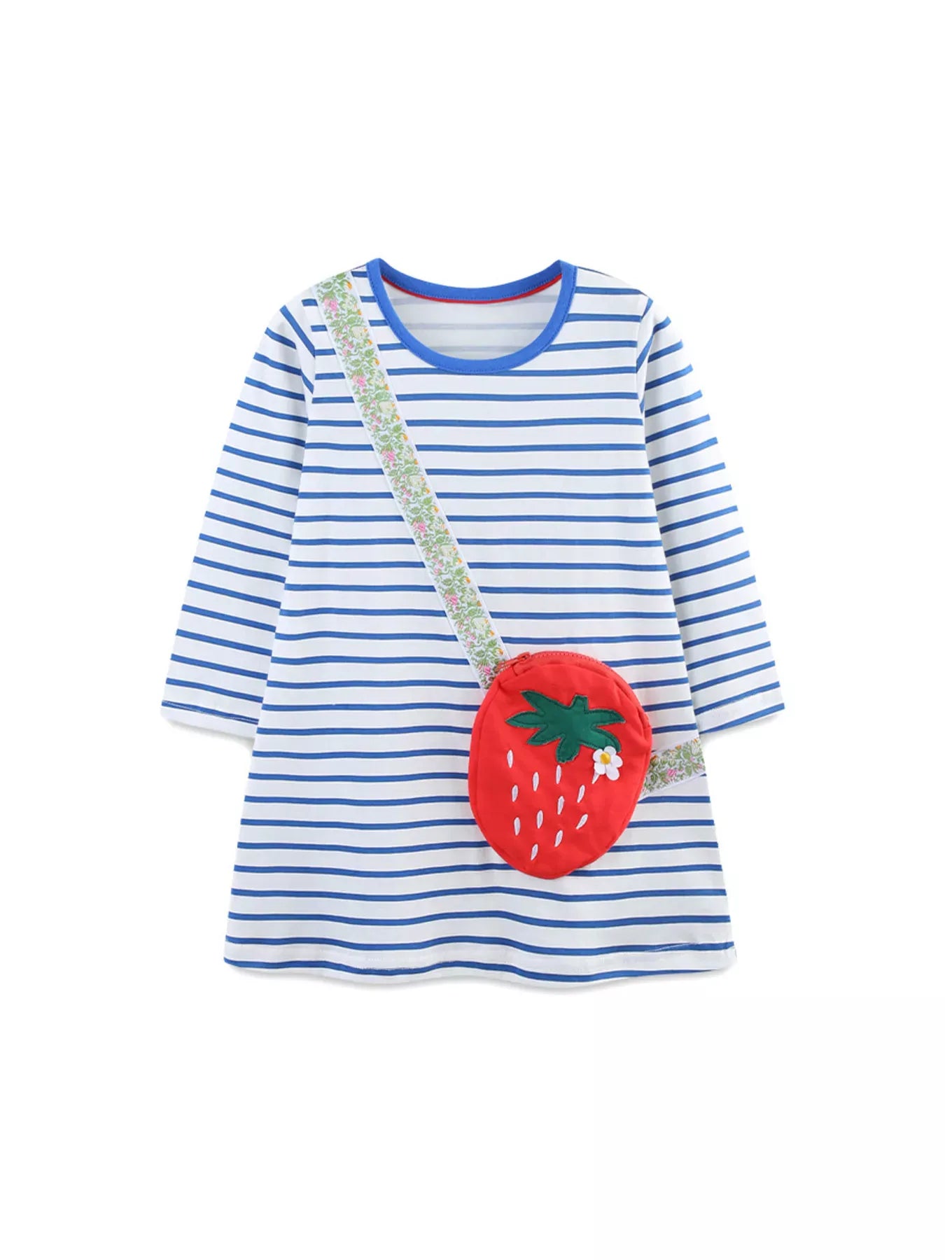 Trendsi Children's Strawberry Striped Long Sleeve Dress