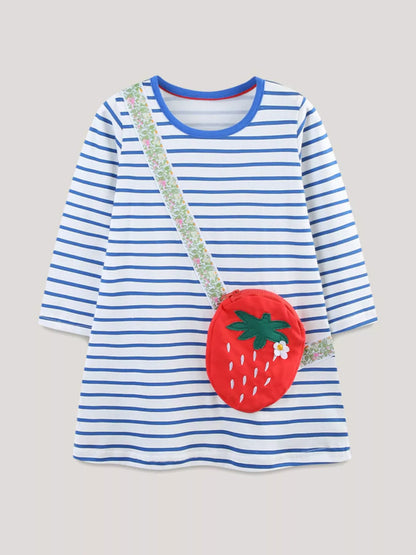 Trendsi Children's Strawberry Striped Long Sleeve Dress