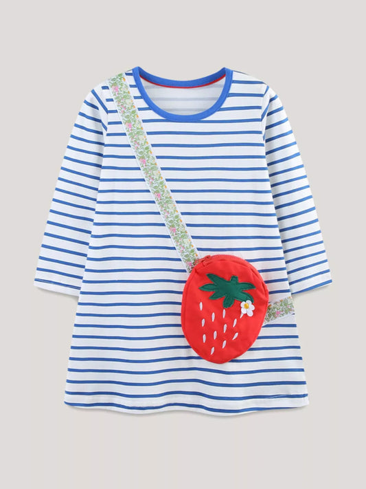 Trendsi Children's Strawberry Striped Long Sleeve Dress