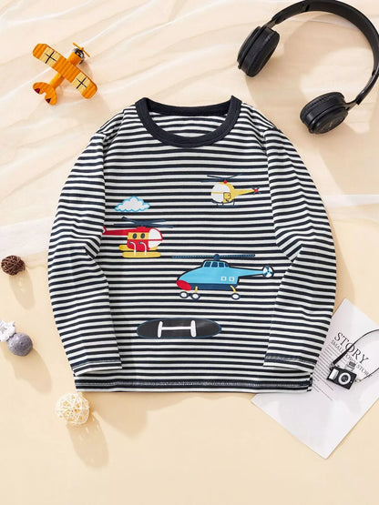 Trendsi Children's Striped Helicopter Long Sleeve T-Shirt