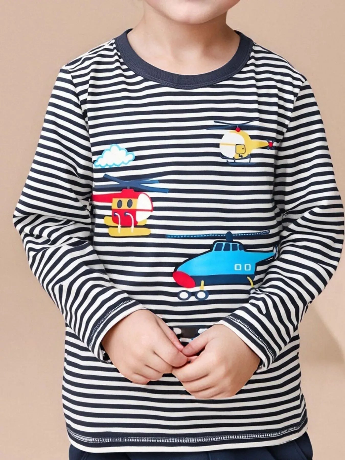 Trendsi Children's Striped Helicopter Long Sleeve T-Shirt