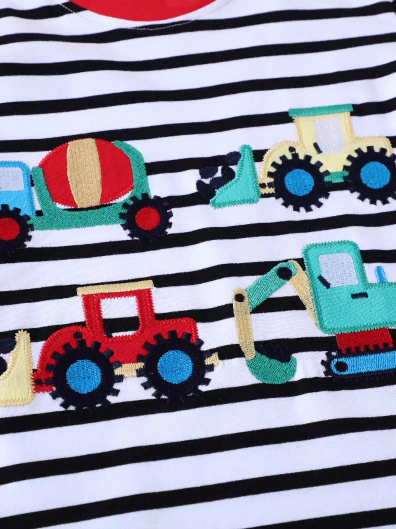 Trendsi Children's Striped Long Sleeve T-Shirt with Construction Vehicle Appliques
