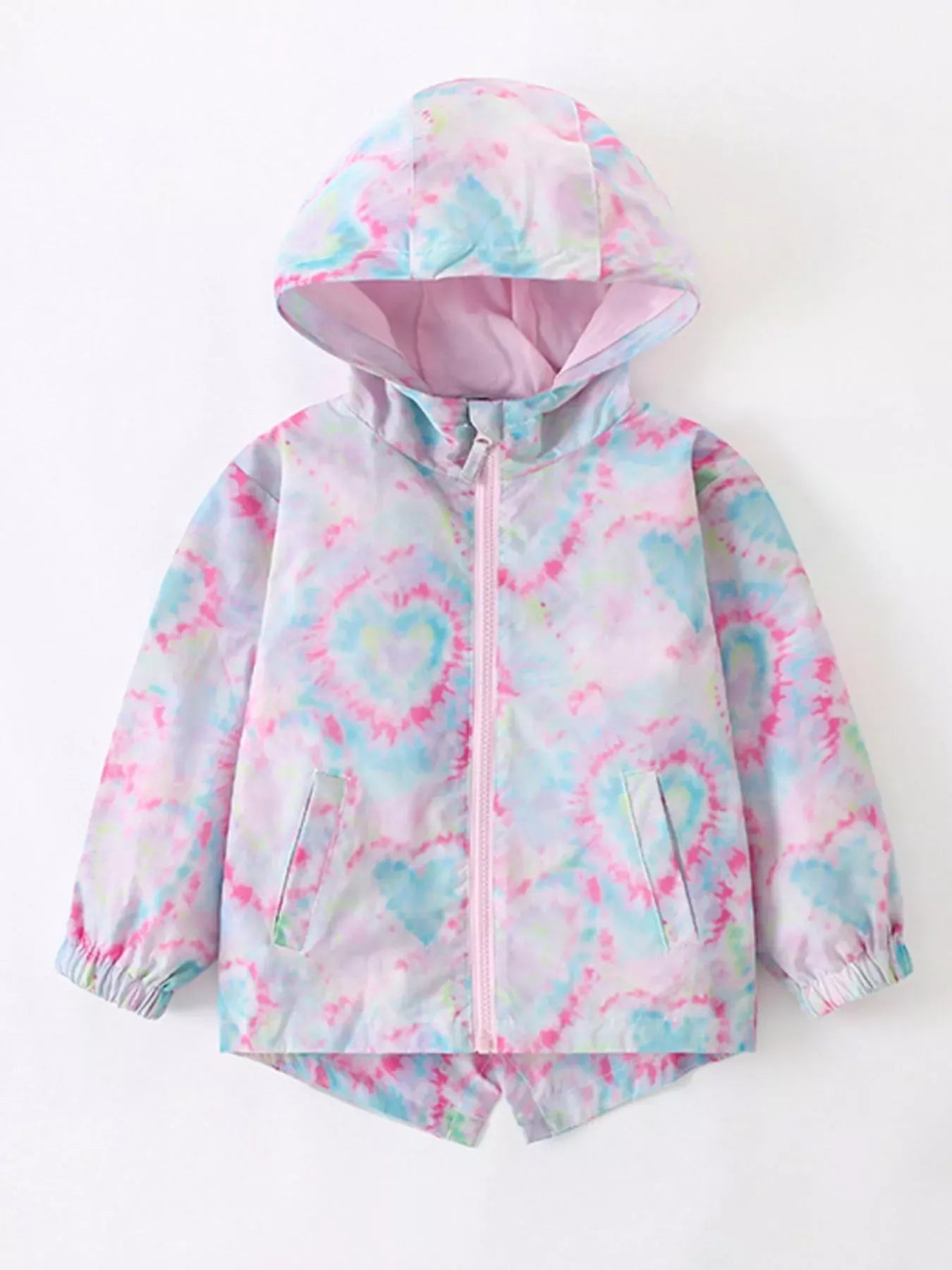 Trendsi Children's Tie-Dye Heart Print Lightweight Hooded Jacket