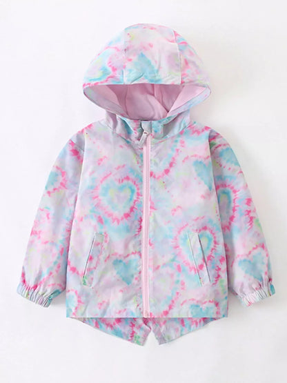 Trendsi Children's Tie-Dye Heart Print Lightweight Hooded Jacket