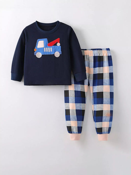 Trendsi Children's Truck Applique Long Sleeve Top and Pants Set
