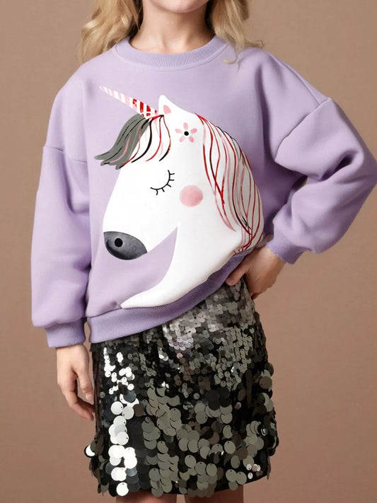 Trendsi Children's Unicorn Graphic Round Neck Sweatshirt
