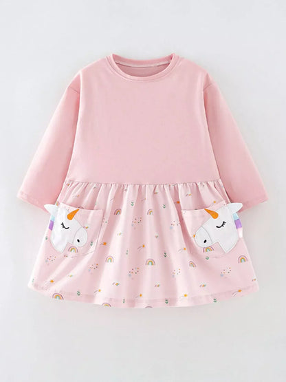 Trendsi Children's Unicorn Print Long Sleeve Dress