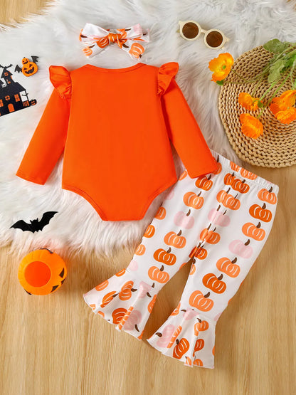 Trendsi Kids Clothing Children's Halloween Graphic Top and Pants 3-Piece Set with Headband