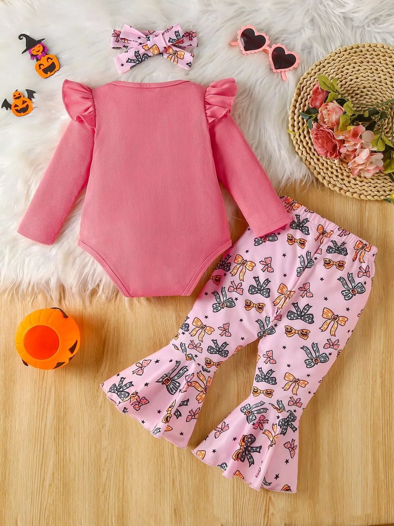 Trendsi Kids Clothing Children's Halloween Graphic Top and Pants 3-Piece Set with Headband