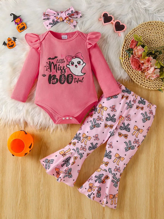 Trendsi Kids Clothing Children's Halloween Graphic Top and Pants 3-Piece Set with Headband