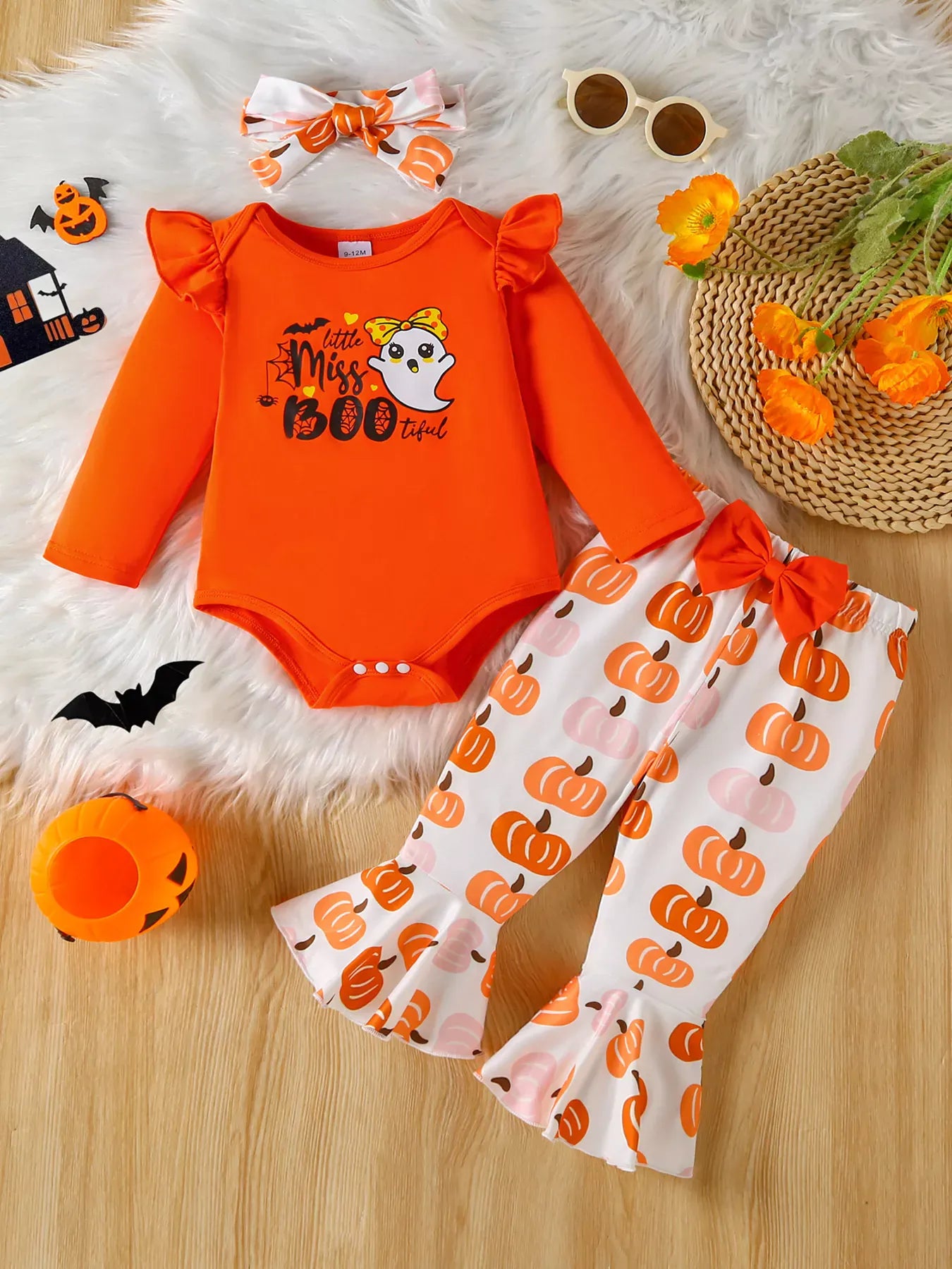 Trendsi Kids Clothing Children's Halloween Graphic Top and Pants 3-Piece Set with Headband
