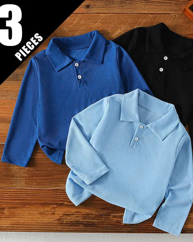 Trendy Kids Apparel Kids Clothing 3 Pcs Long Sleeved Polo Shirt Boys