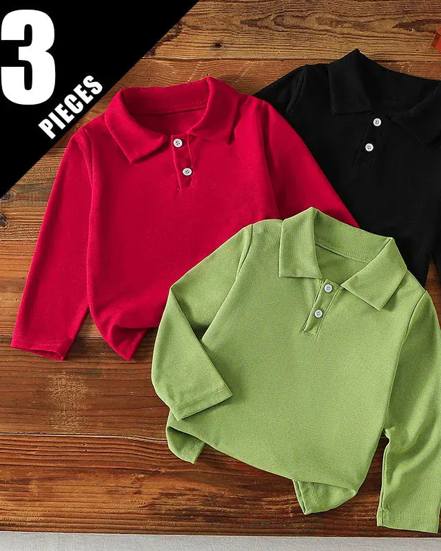 Trendy Kids Apparel Kids Clothing 3 Pcs Long Sleeved Polo Shirt Boys