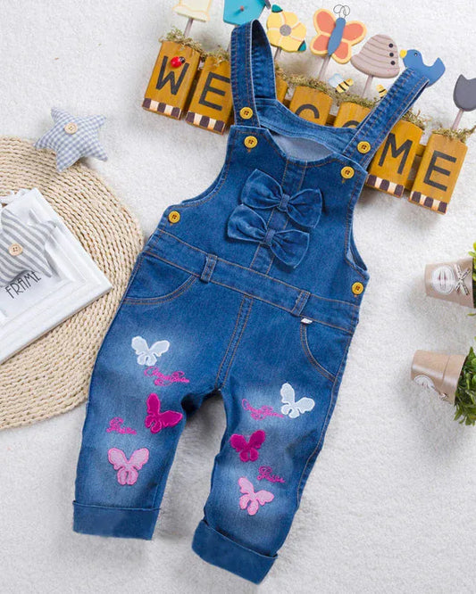 Trendy Kids Apparel Kids Clothing Baby Girls' Denim Overalls with Butterfly Embroidery