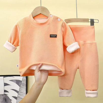 Trendy Kids Apparel Kids Clothing Baby Plush Fleece Thickened Thermal Underwear Sets