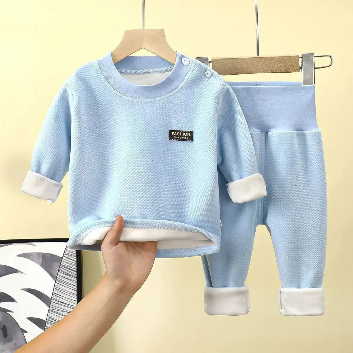 Trendy Kids Apparel Kids Clothing Baby Plush Fleece Thickened Thermal Underwear Sets