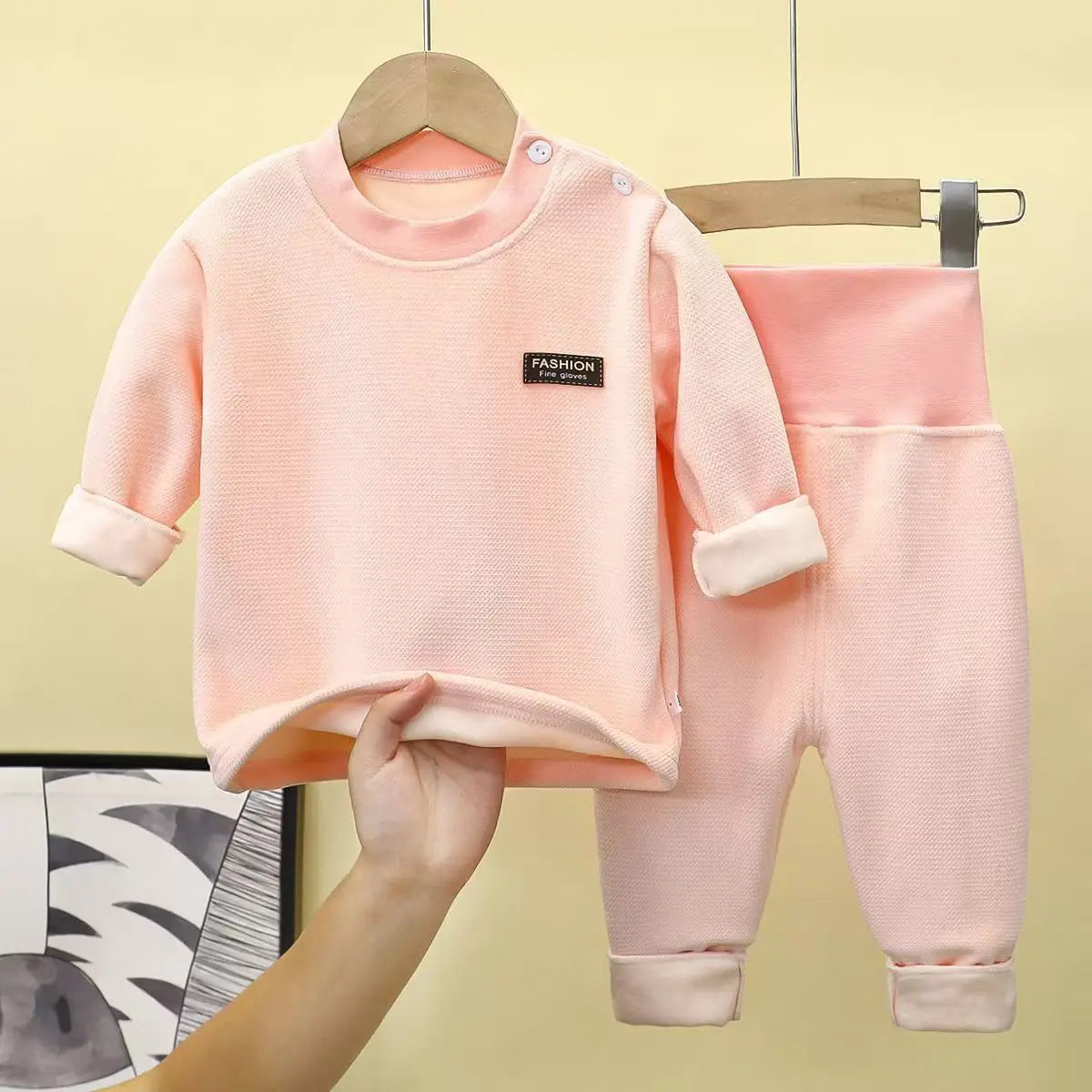 Trendy Kids Apparel Kids Clothing Baby Plush Fleece Thickened Thermal Underwear Sets