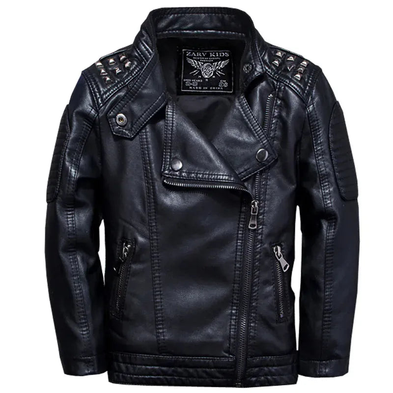 Trendy Kids Apparel Kids Clothing Boy's PU Leather Jacket with Rivets