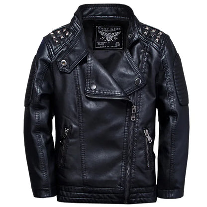 Trendy Kids Apparel Kids Clothing Boy's PU Leather Jacket with Rivets