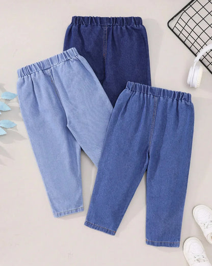 Trendy Kids Apparel Kids Clothing Boys Casual Washed Denim Jeans with Elastic Waist (3-piece)