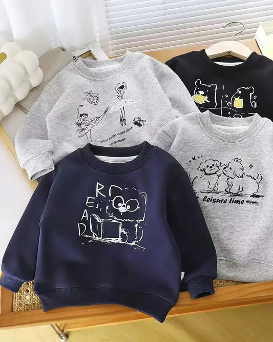 Trendy Kids Apparel Kids Clothing Boys' Cotton Cartoon Bear Print Long Sleeve Pullover