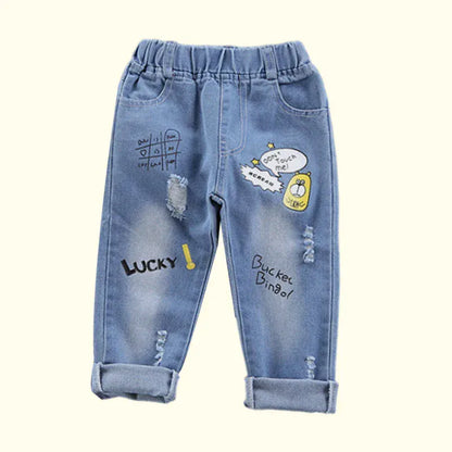 Trendy Kids Apparel Kids Clothing Boys Cotton Print Splice Stretch Denim Pants