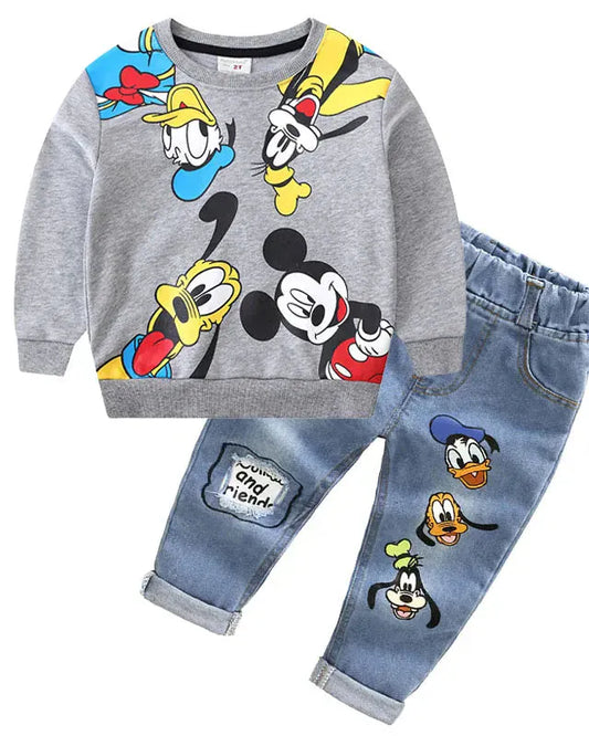 Trendy Kids Apparel Kids Clothing Boys' Disney Mickey Mouse Cotton Sweatshirt & Denim Pants Set