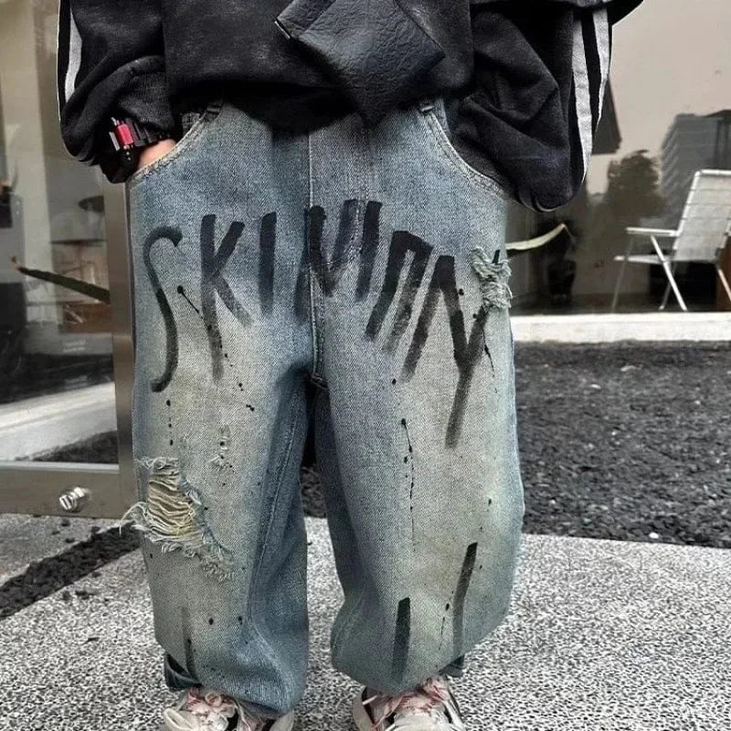 Trendy Kids Apparel Kids Clothing Boys Fashion Letter Graffiti Jeans