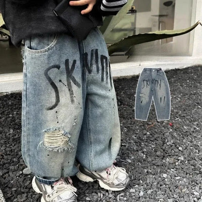 Trendy Kids Apparel Kids Clothing Boys Fashion Letter Graffiti Jeans