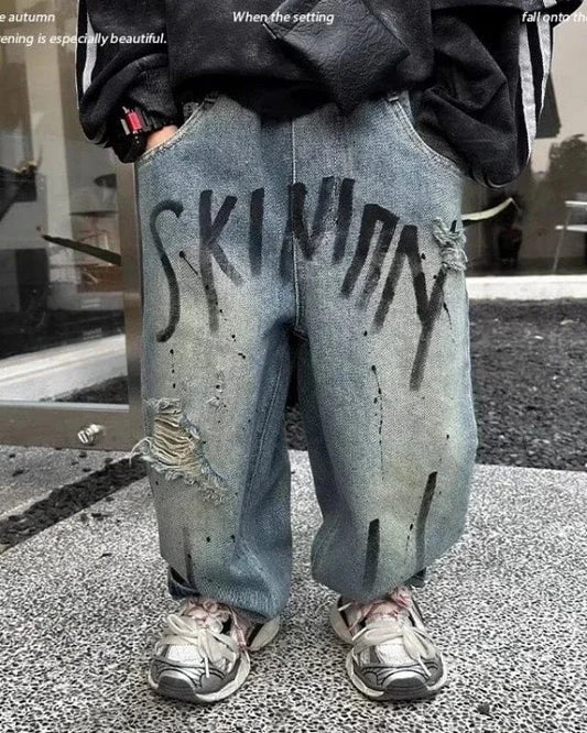 Trendy Kids Apparel Kids Clothing Boys Fashion Letter Graffiti Jeans