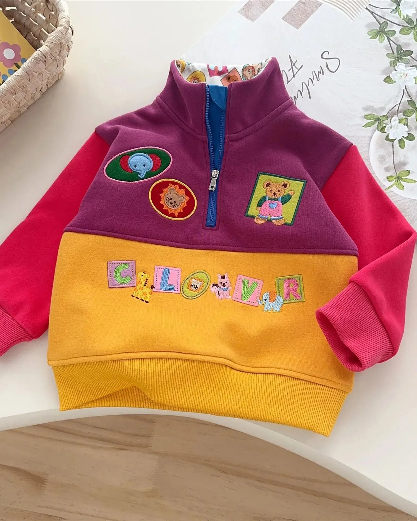 Trendy Kids Apparel Kids Clothing Boys' & Girls' Autumn Winter Little Bear Half Zipper Fleece Top