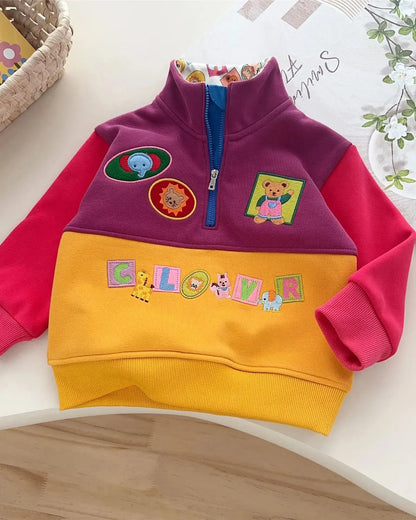 Trendy Kids Apparel Kids Clothing Boys' & Girls' Autumn Winter Little Bear Half Zipper Fleece Top